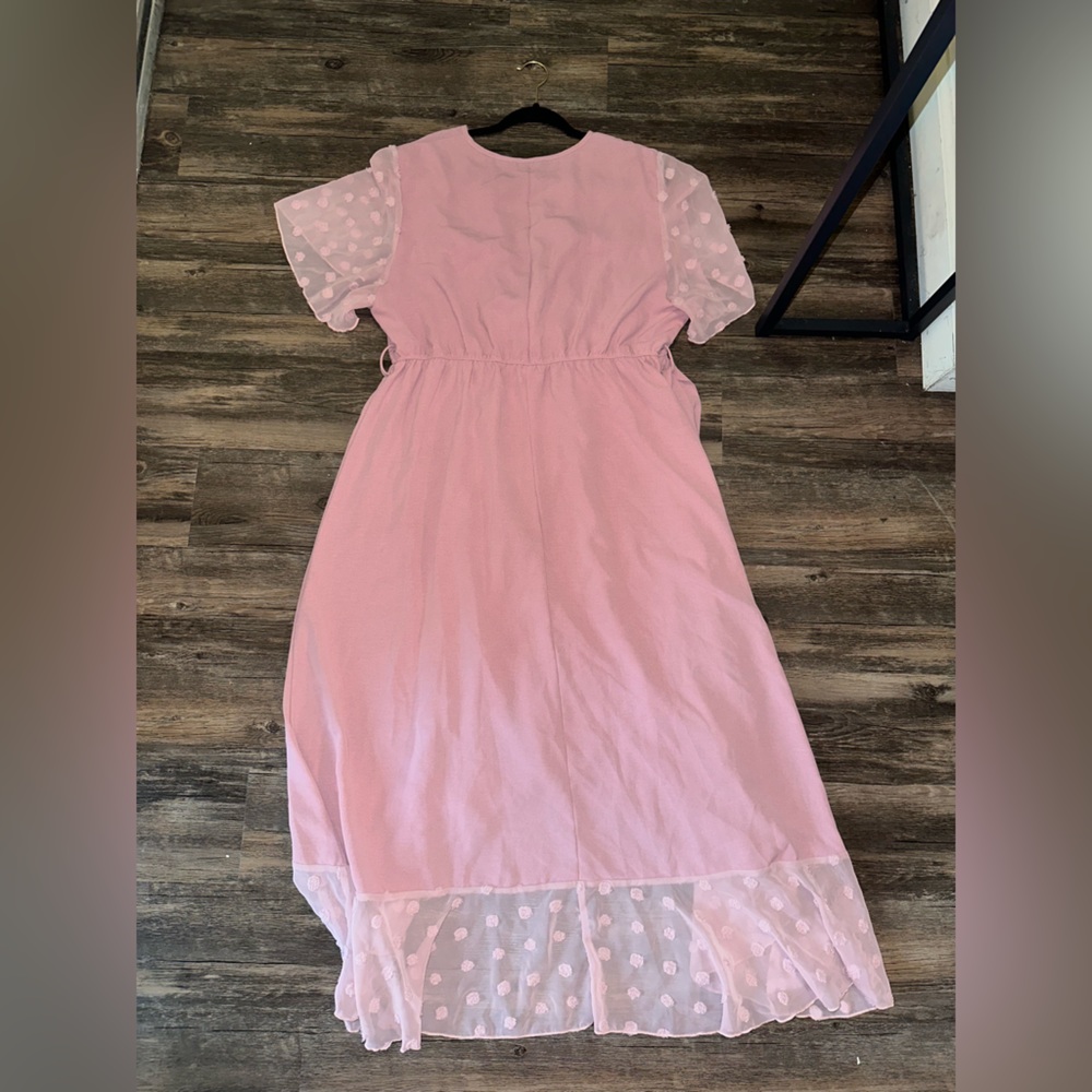 Shein Curve Pink Polka Dot Flowy Maxi Dress Size 2XL - Picture 11 of 14
